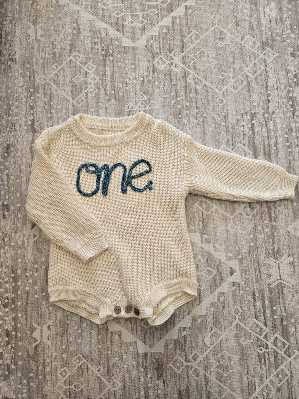 Cream Knit 'One' Baby One-Piece Romper